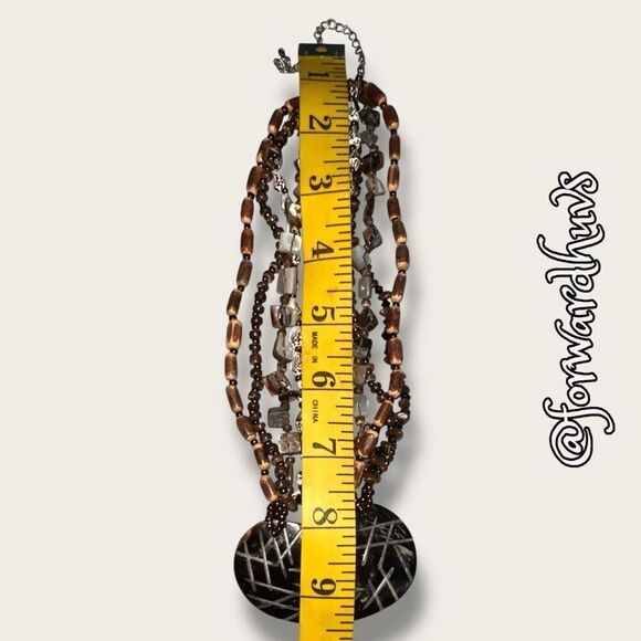 Multi-Strand Shell & Wood Bead Necklace with Large Shell Pendant - Picture 6 of 11